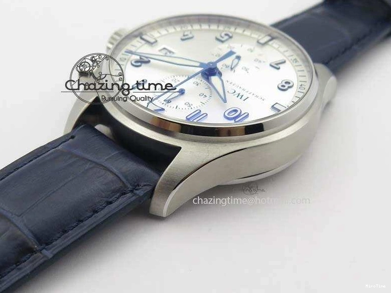 MIROTIME 0723 Pilot Chrono SS IW387809 ZF 1:1 Best Edition Silver Dial Blue Numbers On Blue Leather Strap A Lightweight 7263